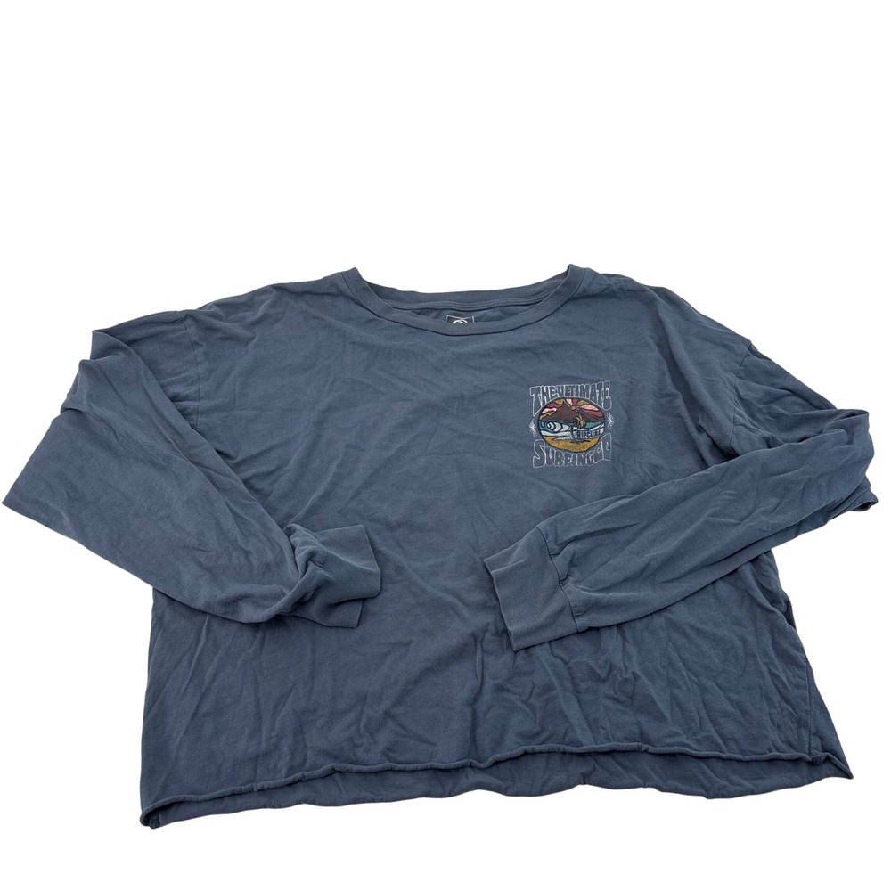 Rip Curl Womens Long Sleeve Graphic T-Shirt Faded Navy Blue Cropped Medium 5667